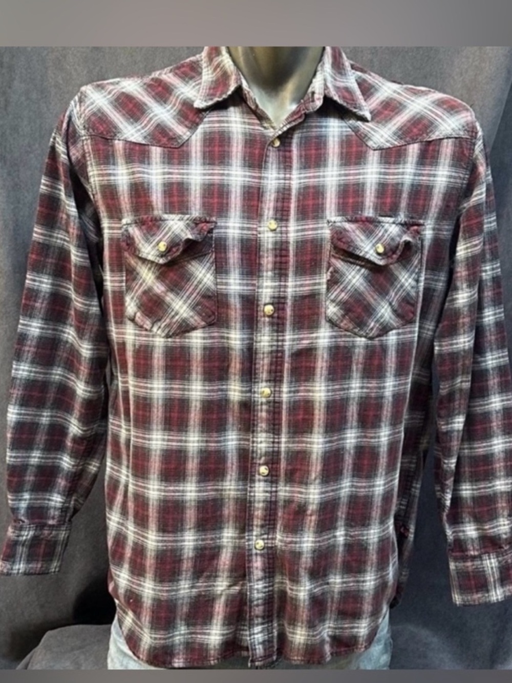 Plaid western flannel plaid shirt 100% cotton snaps men’s LT